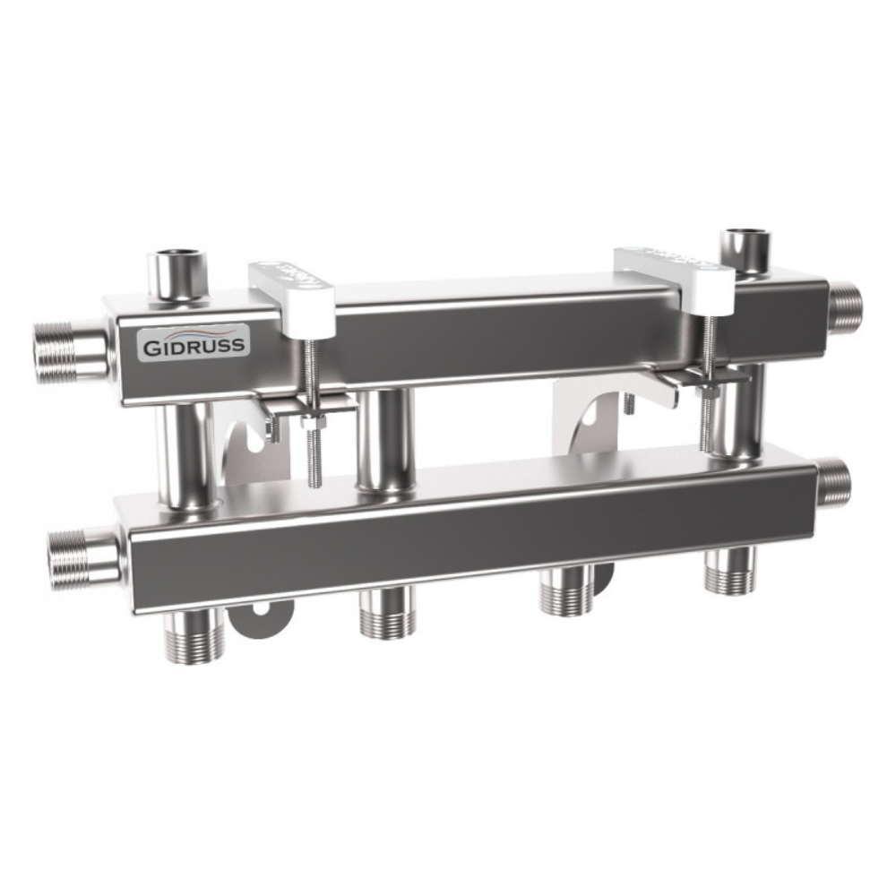 Модульный коллектор на 2+1 контура MKSS-40-3D до 40 кВт, нерж. сталь, магистраль 3/4", 3 контура 3/4" / Gidruss фото на multiBOX