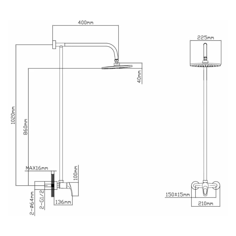 Душевая система (Lt) D35, серия URS (AVURS16-A120-633) / AV Engineering фото на multiBOX
