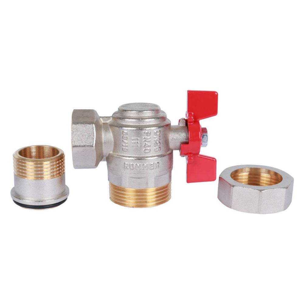 Кран шаровой угловой с американкой 1" ВР-НР, ручка бабочка / Rommer фото на multiBOX