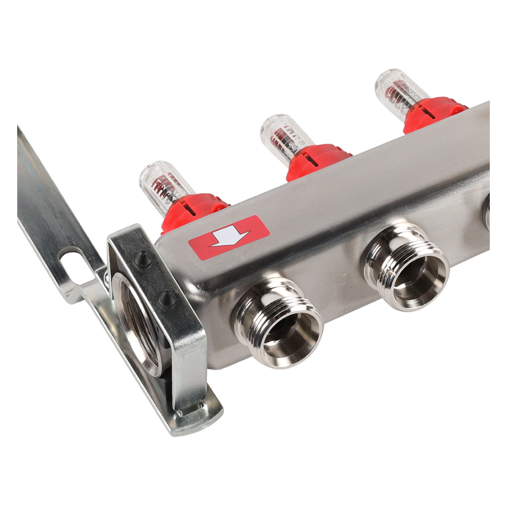 Коллектор из нерж. стали 10 выходов с расходомерами, с клапаном вып. воздуха и сливом / Rommer фото на multiBOX