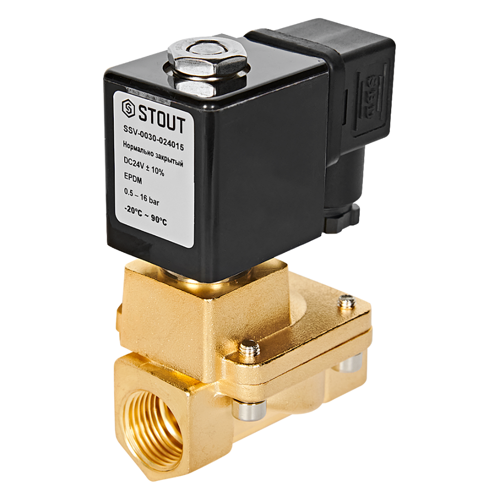 Электромагнитный клапан 1/2" НЗ, 24В, непрямого действия / Stout фото на multiBOX