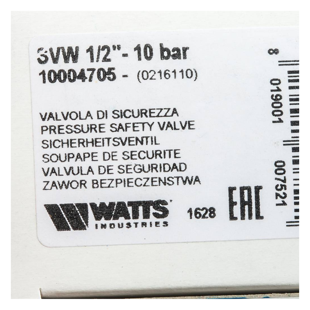 Предохранительный клапан 10 бар SVW 10 х 1/2" для систем водоснабжения / Watts фото на multiBOX