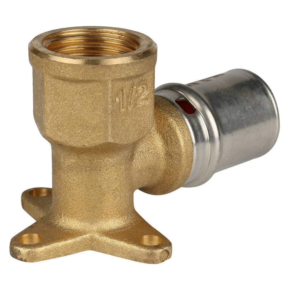 Угольник настенный короткий 1/2"х20 с креплением для металлопластиковых труб прессовой / Stout фото на multiBOX