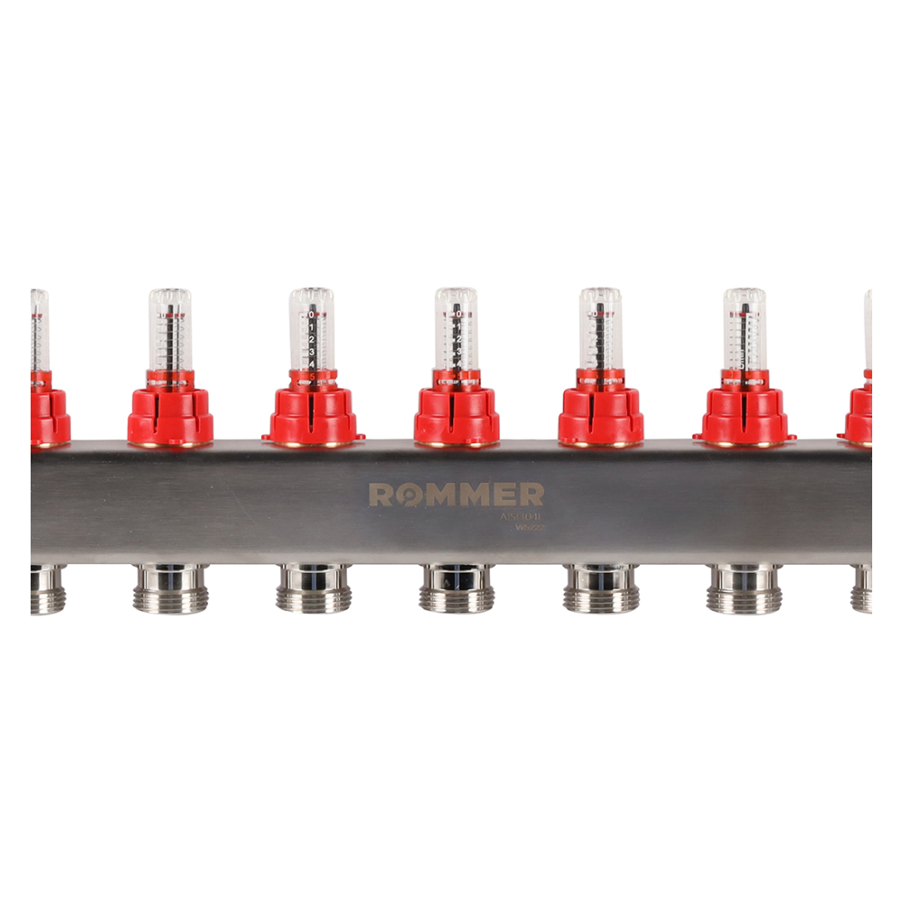 Коллектор из нерж. стали 12 выходов с расходомерами, с клапаном вып. воздуха и сливом / Rommer фото на multiBOX