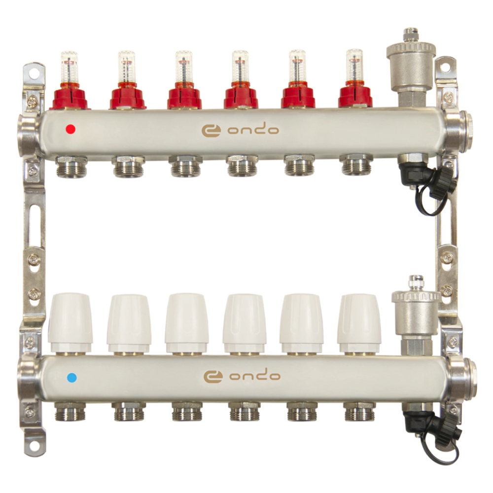 Коллекторная группа на 6 выходов с расходомерами, автоматическим воздухоотводчиком и сливом / ONDO фото на multiBOX