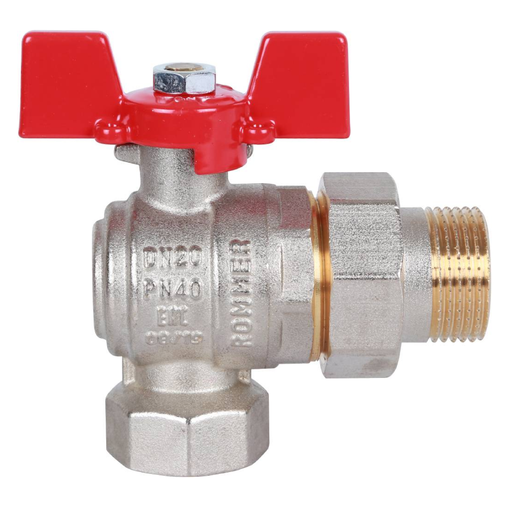 Кран шаровой угловой с американкой 3/4" ВР-НР, ручка бабочка / Rommer фото на multiBOX