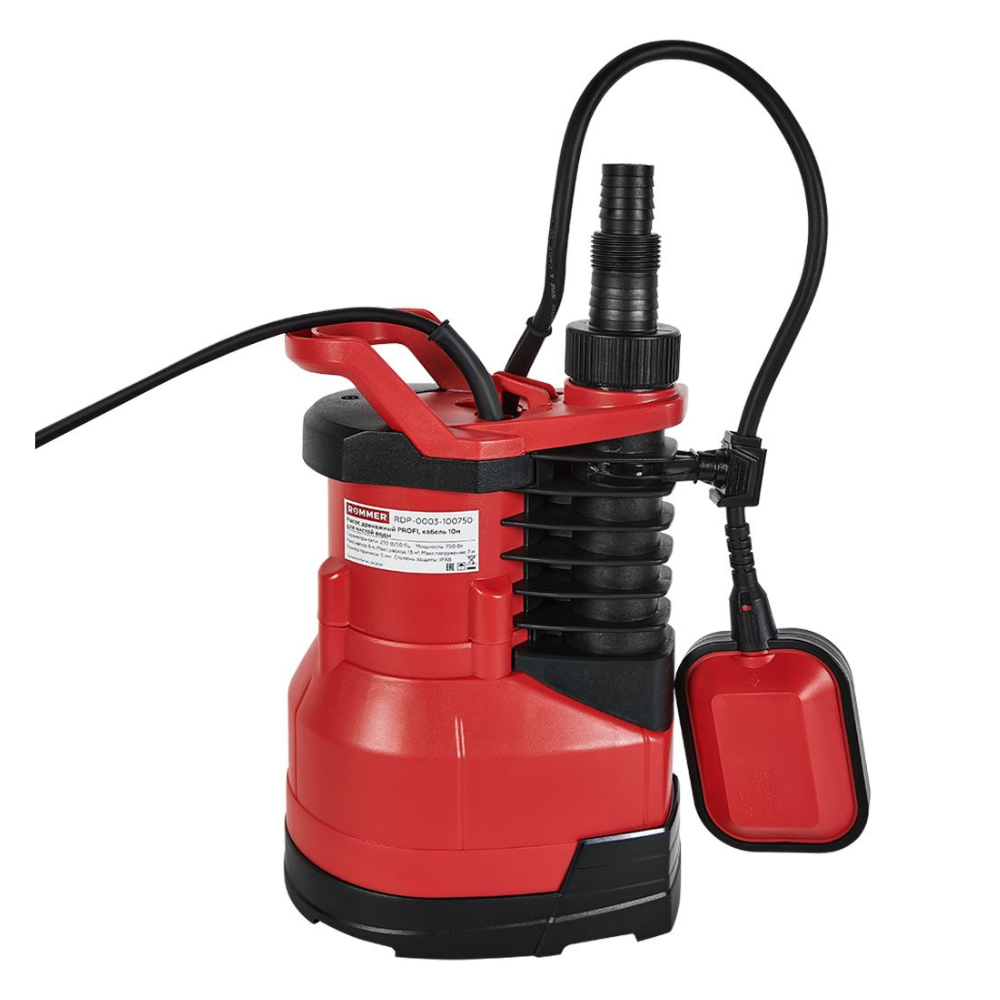 Дренажный насос PROFI H-8.5 м / Q-13 м3/ч, кабель 10 м, 750 Вт, для чистой воды / Rommer фото на multiBOX