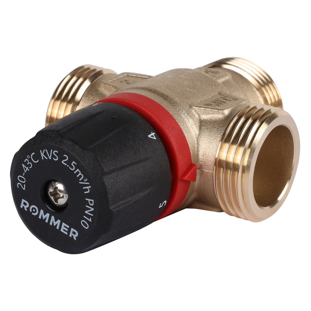 Термостатический смесительный клапан 1" НР, 20-43°С, KVs 2.5 (боковое смешивание) / Rommer фото на multiBOX