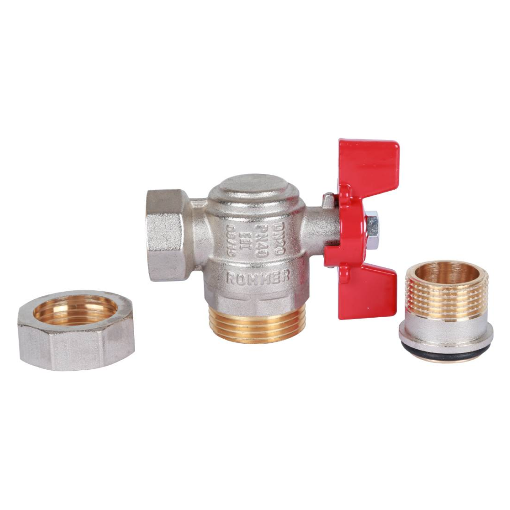 Кран шаровой угловой с американкой 3/4" ВР-НР, ручка бабочка / Rommer фото на multiBOX
