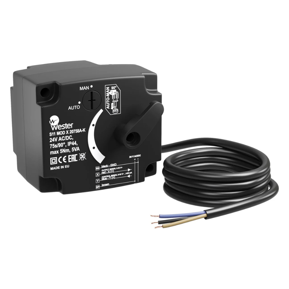 Сервопривод поворотный S11 MOD X 20758A-K 24 В с регулировкой по сигналу 0-10 V, 75 сек / 90°, 5 Нм / Wester фото на multiBOX