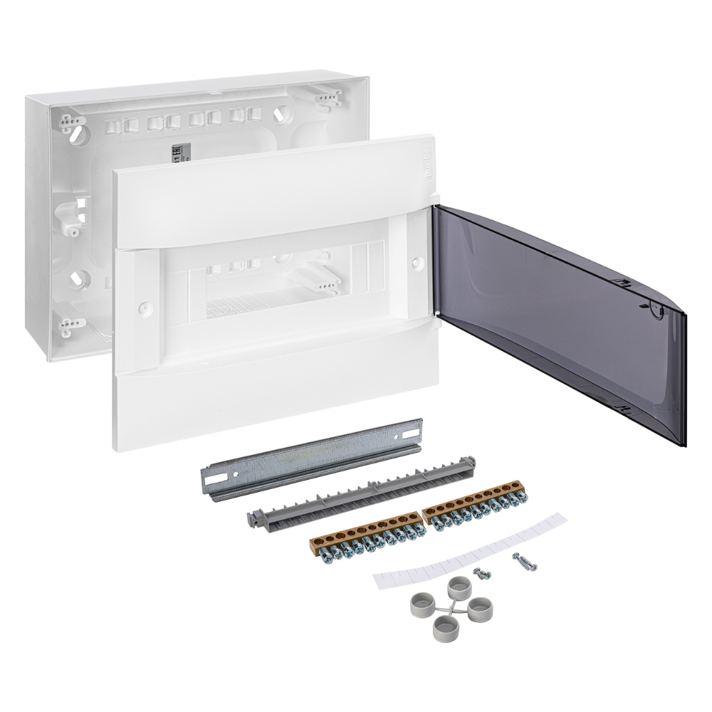 Щиток накладной PRACTIBOX S 12M / 1x12, прозрачная дым. дверь, N+PE, IP40 / Legrand фото на multiBOX