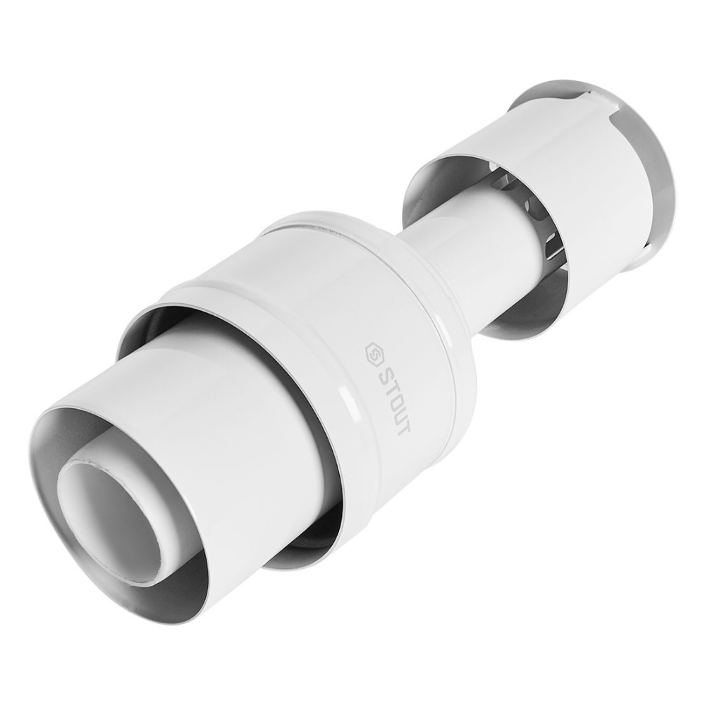 Оголовок верт. с ветрозащитой D60/100 п-п, белый узкий, конденсационный / Stout фото на multiBOX