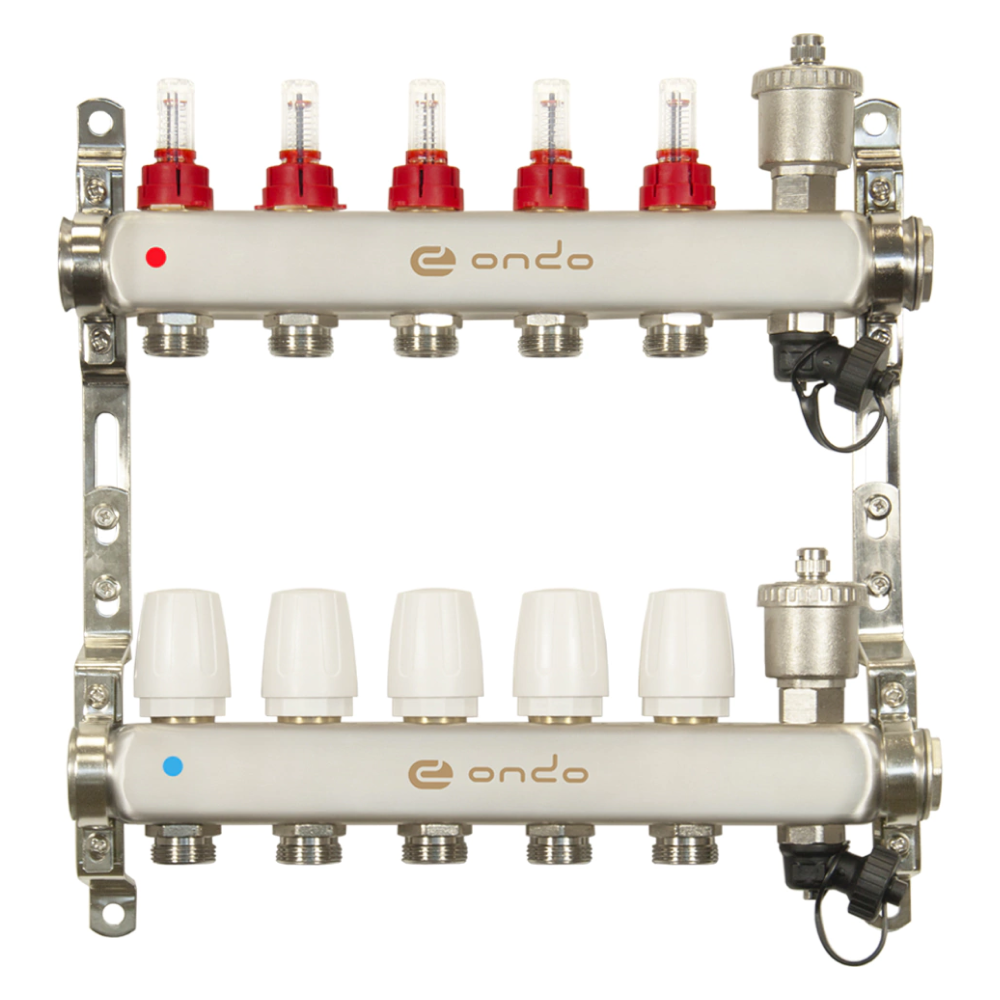 Коллекторная группа на 5 выходов с расходомерами, автоматическим воздухоотводчиком и сливом / ONDO фото на multiBOX