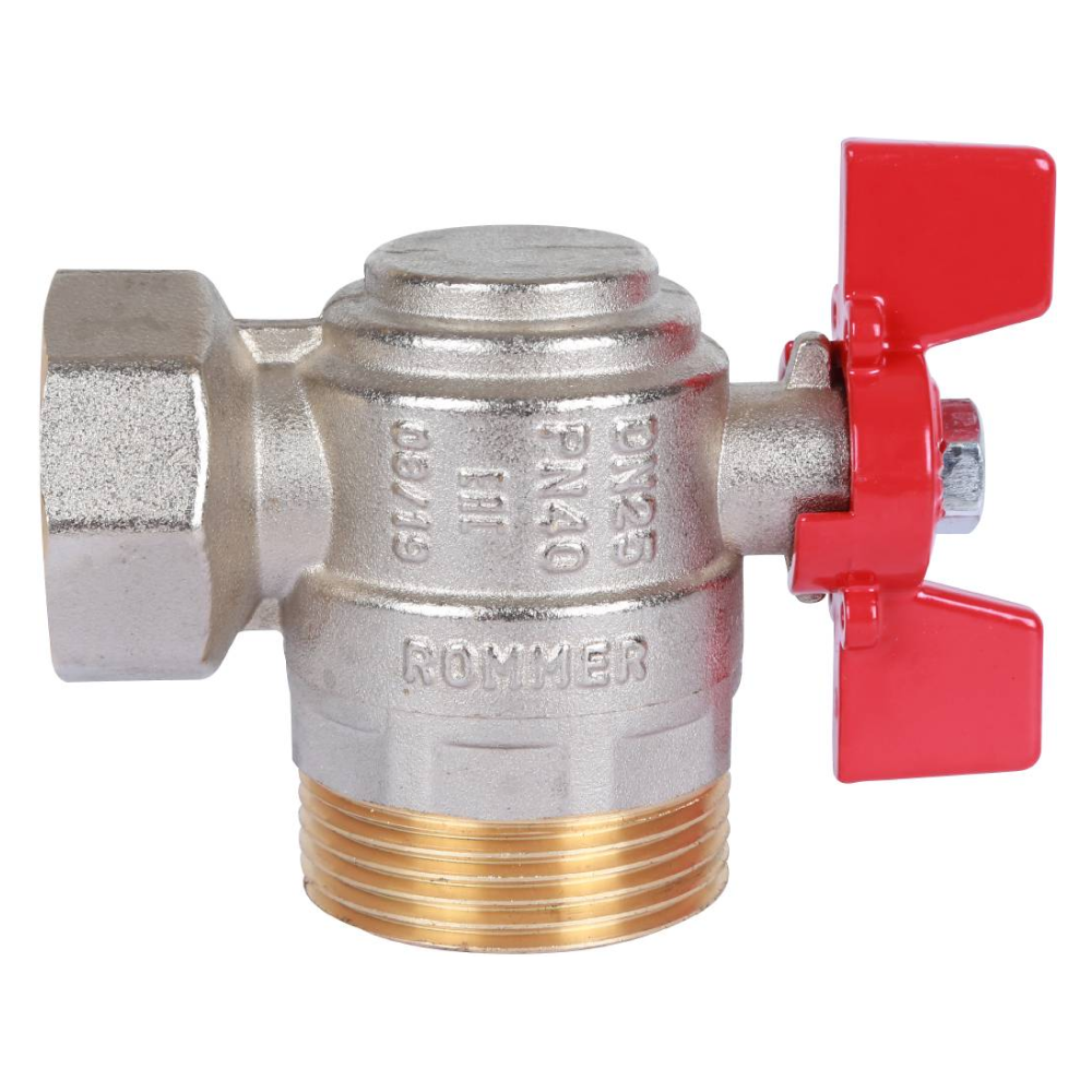 Кран шаровой угловой с американкой 1" ВР-НР, ручка бабочка / Rommer фото на multiBOX