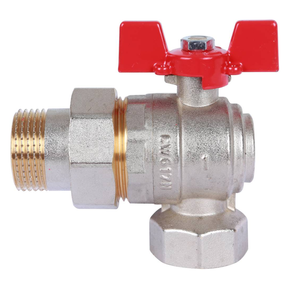 Кран шаровой угловой с американкой 1" ВР-НР, ручка бабочка / Rommer фото на multiBOX