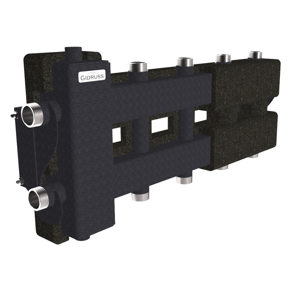 Коллектор с гидроразделителем на 2+2+1 контура BM-60-5DU.EPP до 60 кВт, EPP-термоизоляция / Gidruss фото на multiBOX