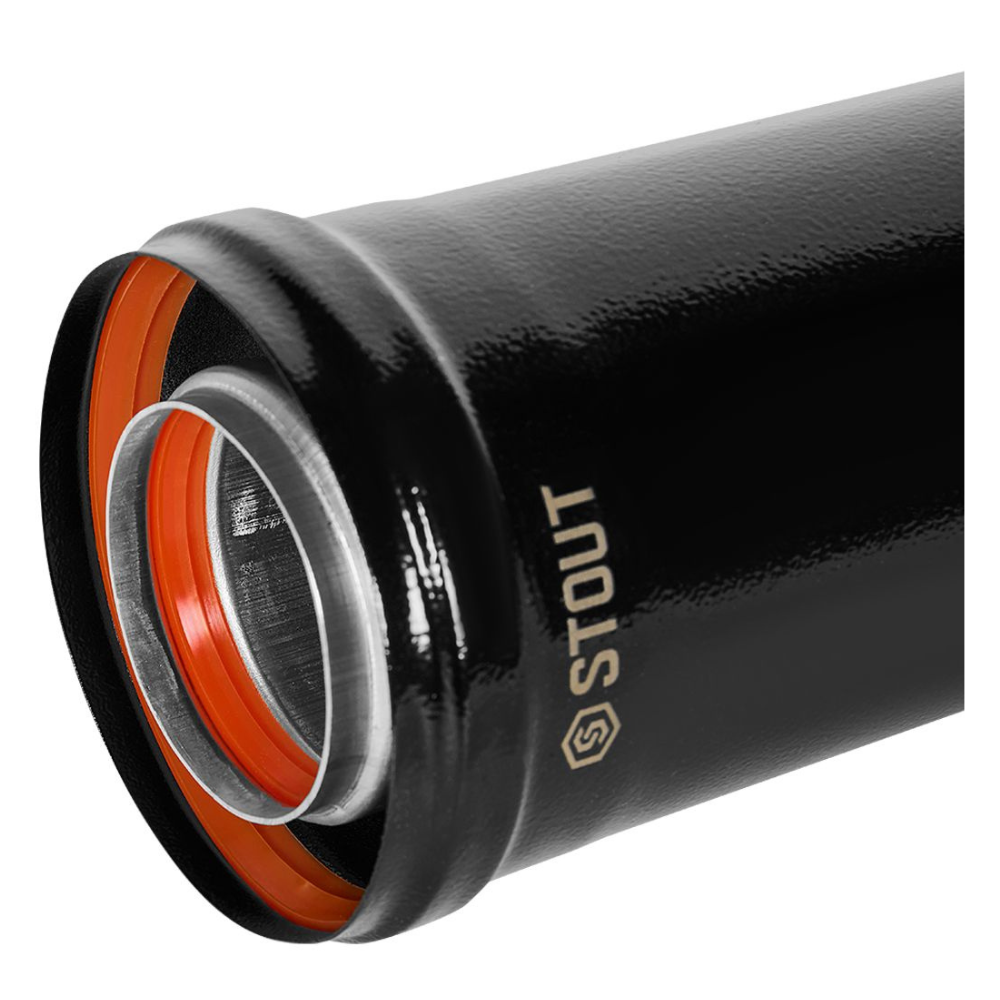 Удлинитель D60/100 п-м L1000 мм, черный, традиционный / Stout фото на multiBOX