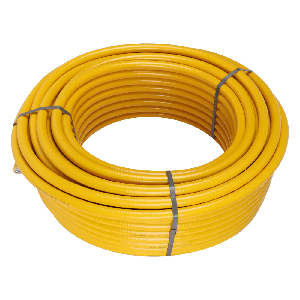 Гофрированная труба из нерж. стали SS304 20A - 30 м, отожженная в оболочке желтая / Stahlmann фото на multiBOX