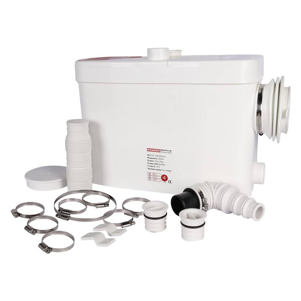 Канализационная установка BIOLIFT R-4S, выход сбоку 1х100 мм / 3х40 мм / Rommer фото на multiBOX