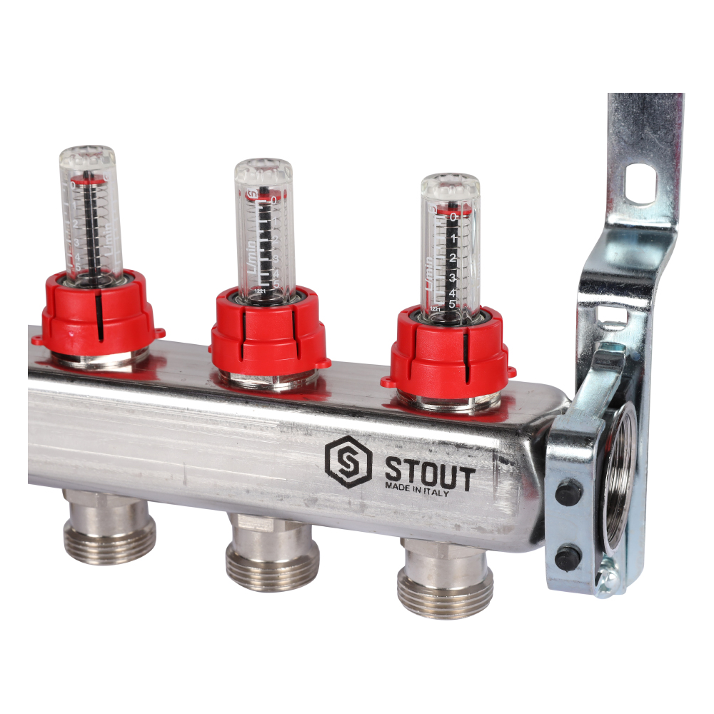 Коллектор из нерж. стали 13 выходов с расходомерами / Stout фото на multiBOX