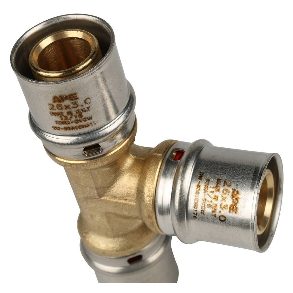 Тройник равнопроходный 26х26х26 для металлопластиковых труб прессовой / Stout фото на multiBOX