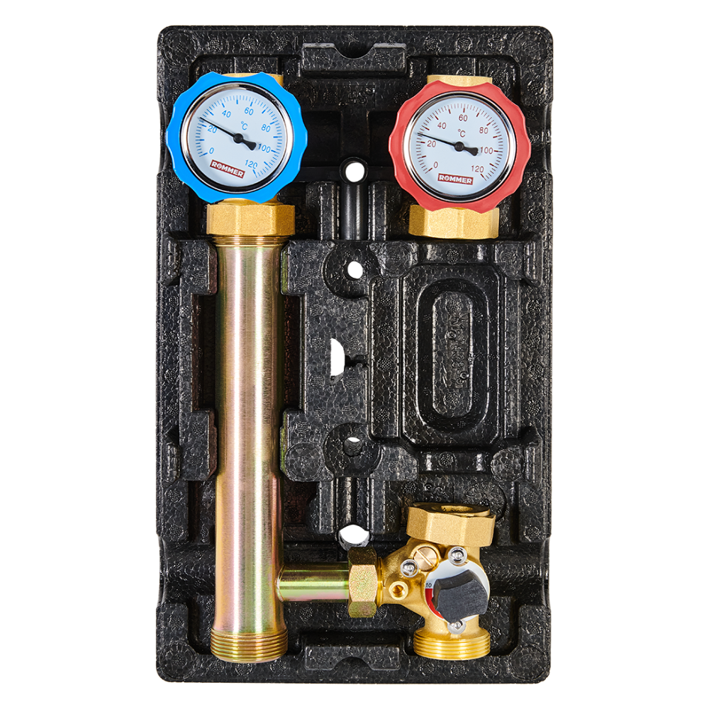 Насосная группа с 3-х ходовым смесителем 1" в теплоизоляции, без насоса, универсальная / Rommer фото на multiBOX