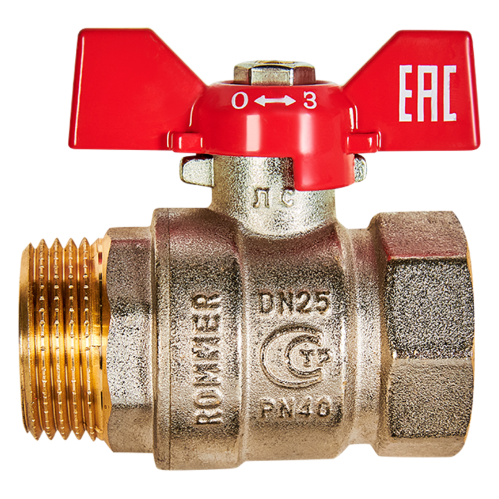 Кран шаровой 1" ВР/НР, ручка бабочка / Rommer фото на multiBOX