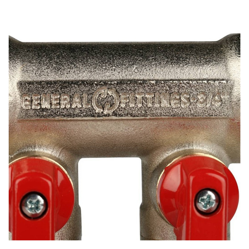 Коллектор с шаровыми кранами 3/4", 2 отвода 1/2" красные ручки (6200R6N0504R2B) / Stout фото на multiBOX