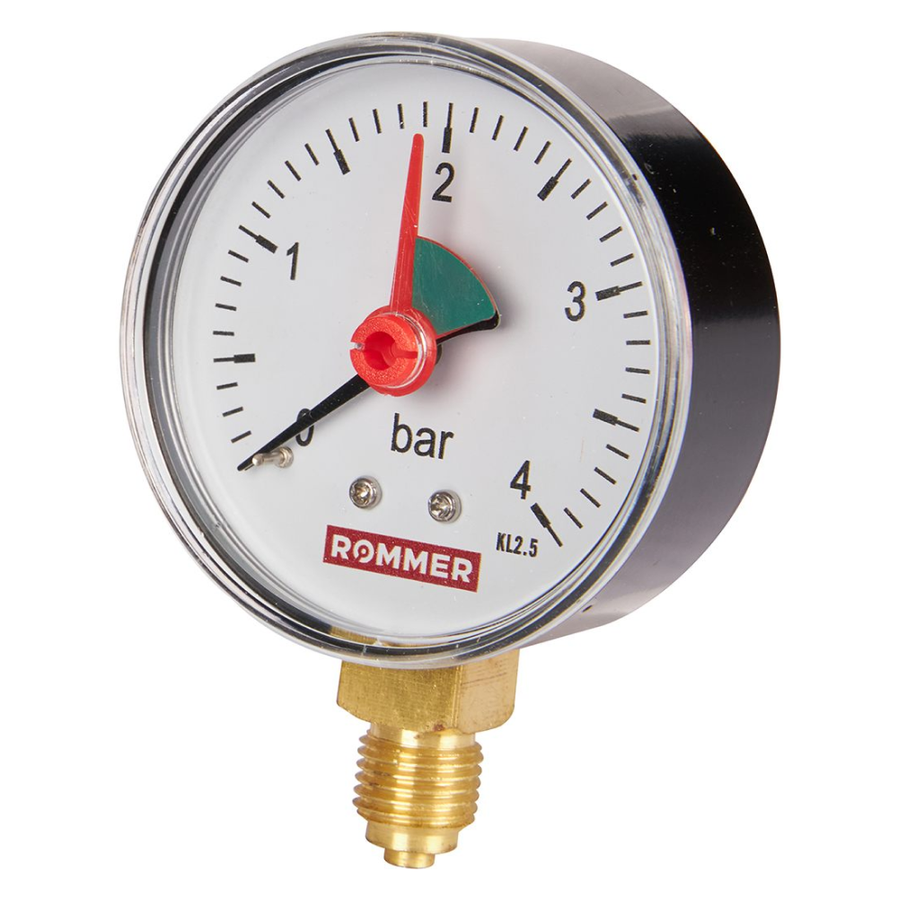 Манометр радиальный DN 63 мм 1/4", 0...4 бар, кл. 2.5 с указателем предела / Rommer фото на multiBOX