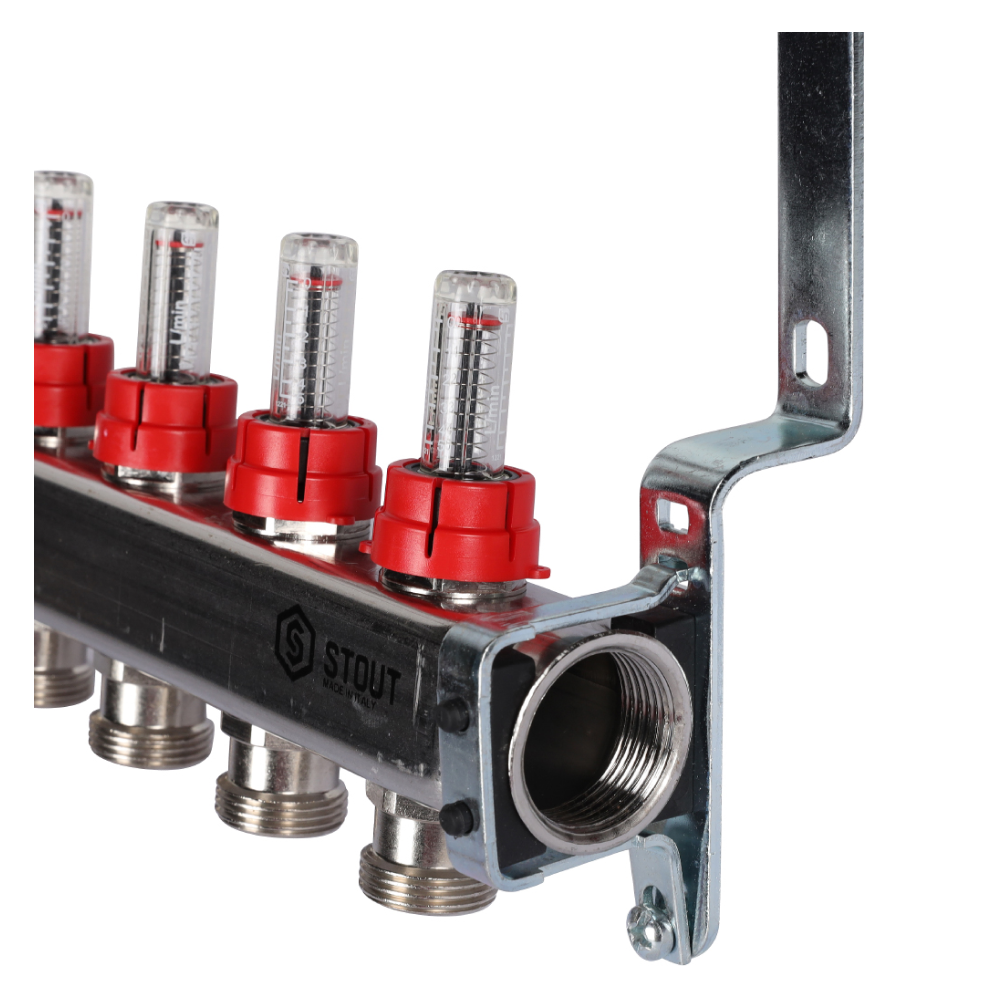 Коллектор из нерж. стали 13 выходов с расходомерами / Stout фото на multiBOX