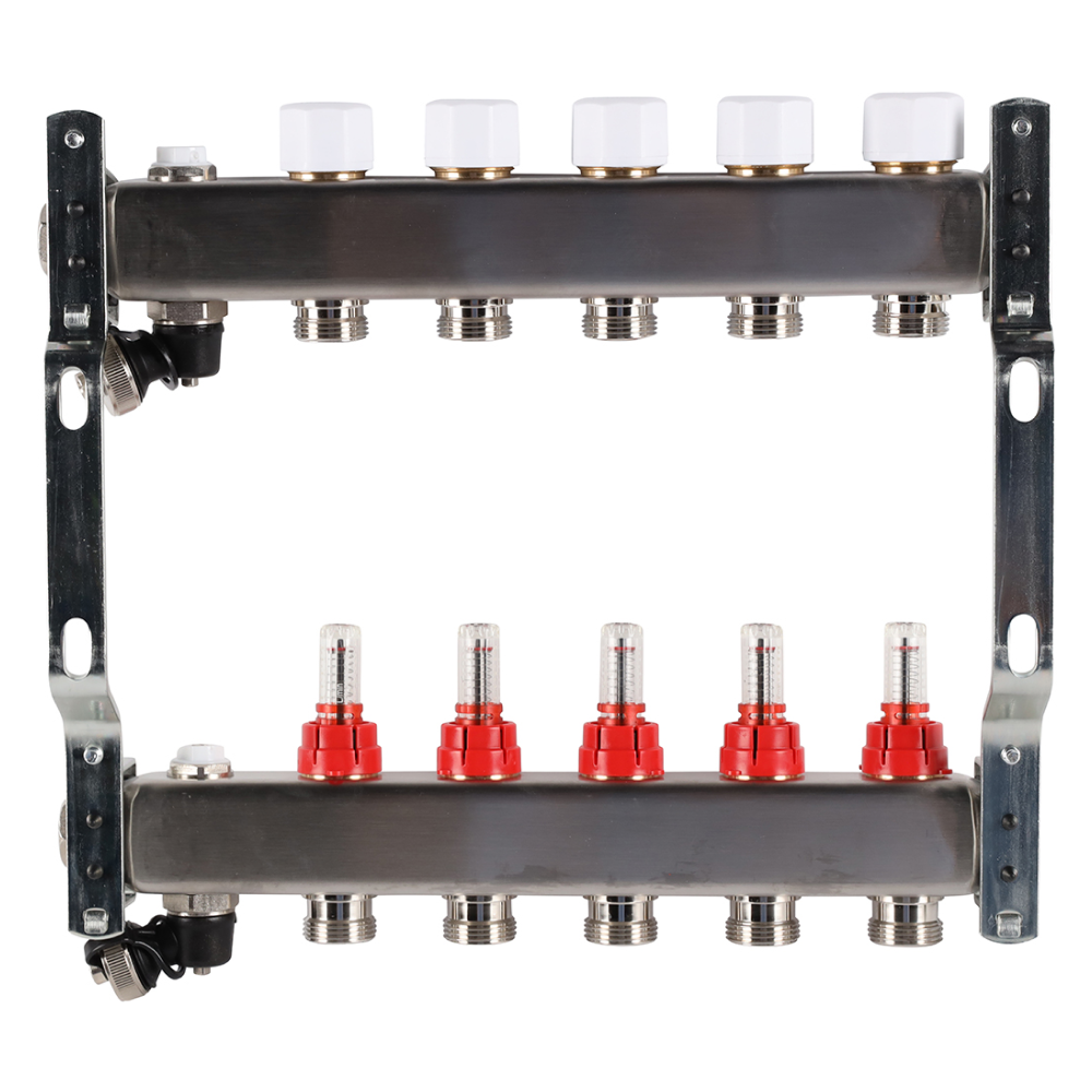 Коллектор из нерж. стали 5 выходов с расходомерами, с клапаном вып. воздуха и сливом / Rommer фото на multiBOX