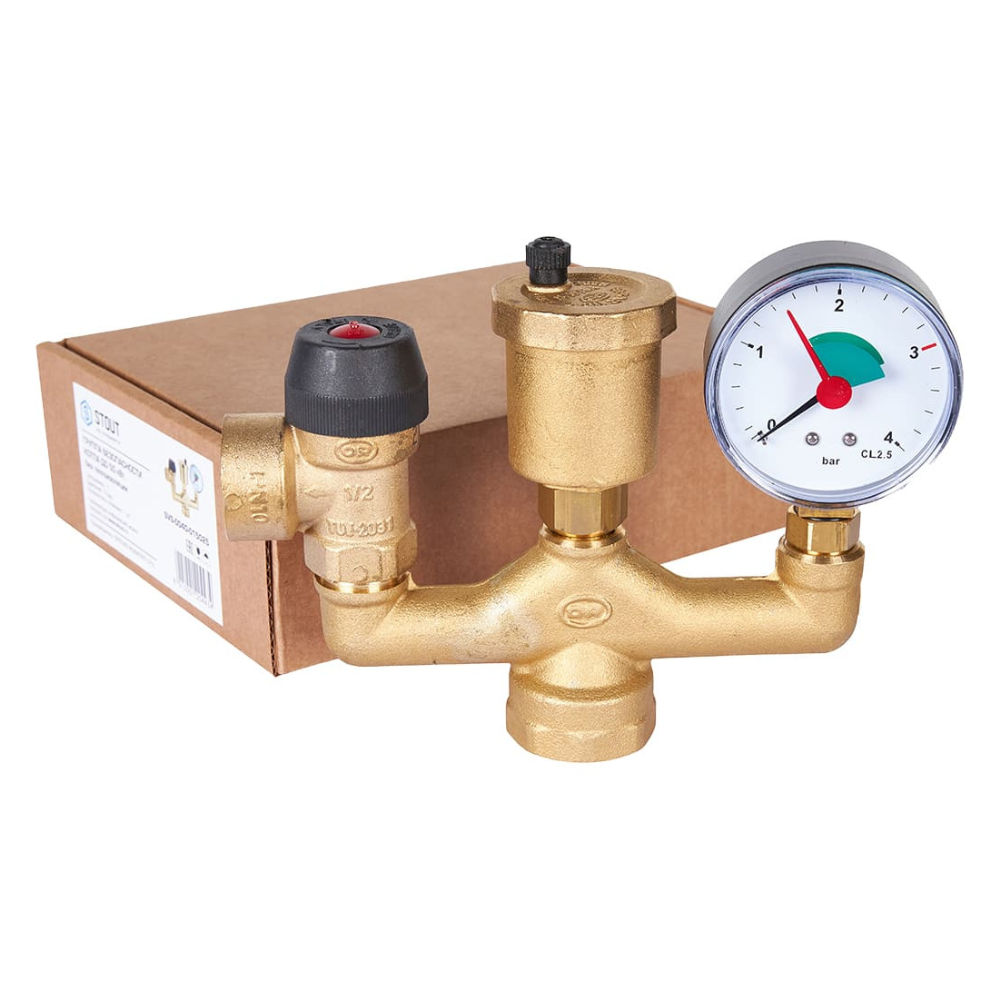 Группа безопасности котла до 50 кВт, 3 бар, 1" без теплоизоляции (503.525) / Stout фото на multiBOX