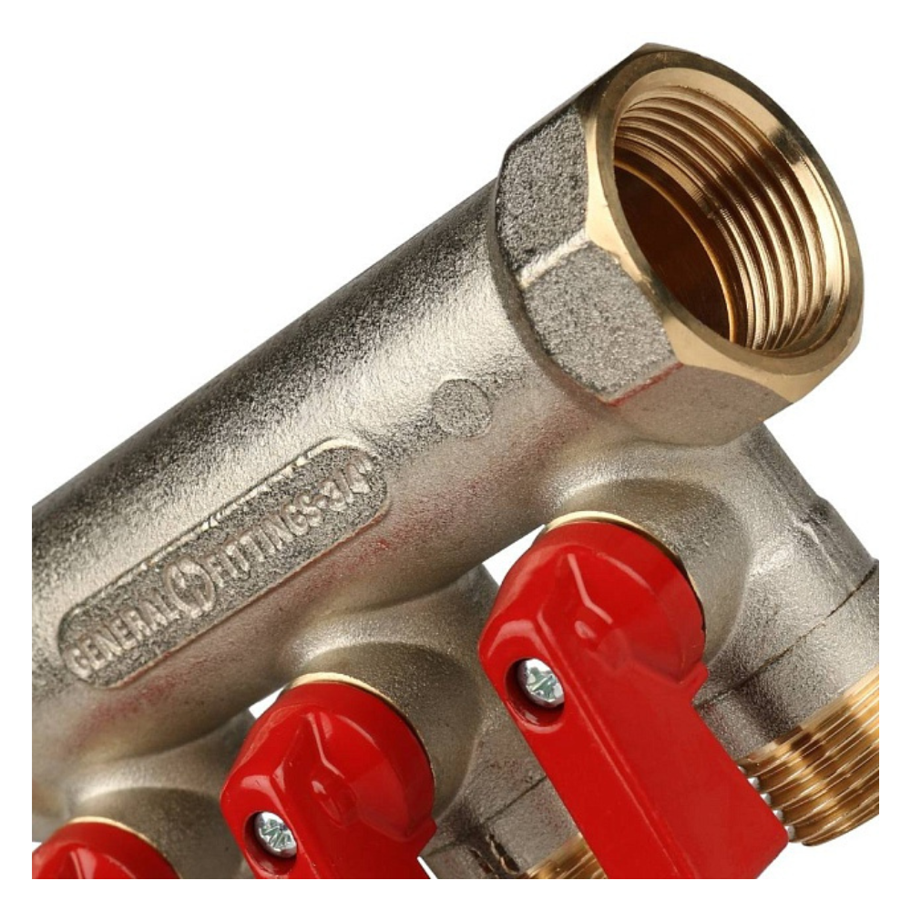 Коллектор с шаровыми кранами 3/4", 3 отвода 1/2" красные ручки (6200R6N0504R3B) / Stout фото на multiBOX