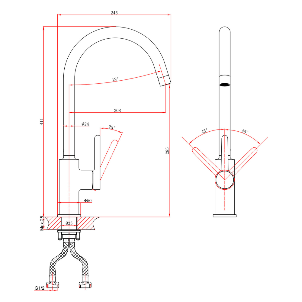 Смеситель для кухни (Lt) D35, серия LOTUS хром (A5-0524) / A-five фото на multiBOX