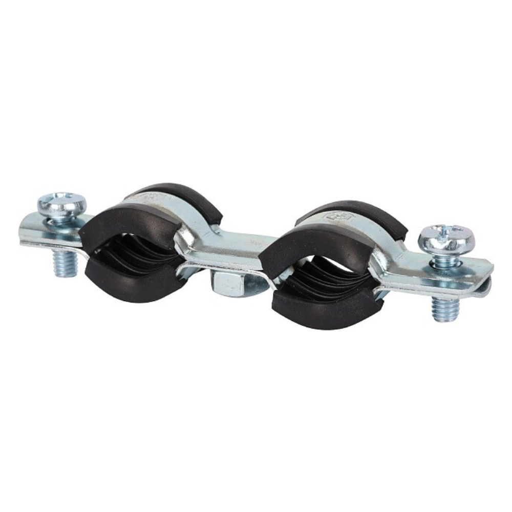 Двойной хомут для труб 3/8" (15-19) комплект: хомут, шпилька шуруп, дюбель пластиковый / Stout фото на multiBOX