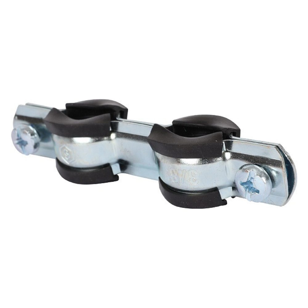 Двойной хомут для труб 3/8" (15-19) комплект: хомут, шпилька шуруп, дюбель пластиковый / Stout фото на multiBOX