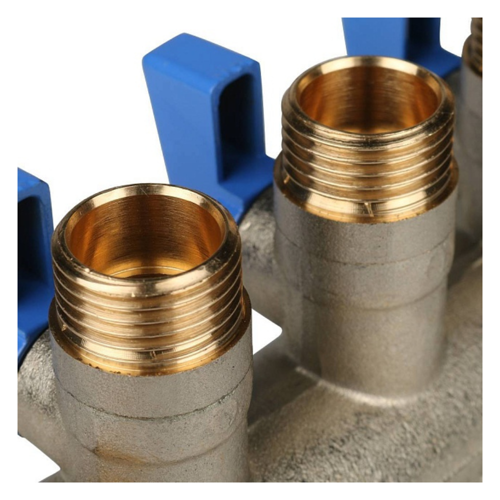 Коллектор с шаровыми кранами 1", 3 отвода 1/2" синие ручки (6200R6N1004B3B) / Stout фото на multiBOX