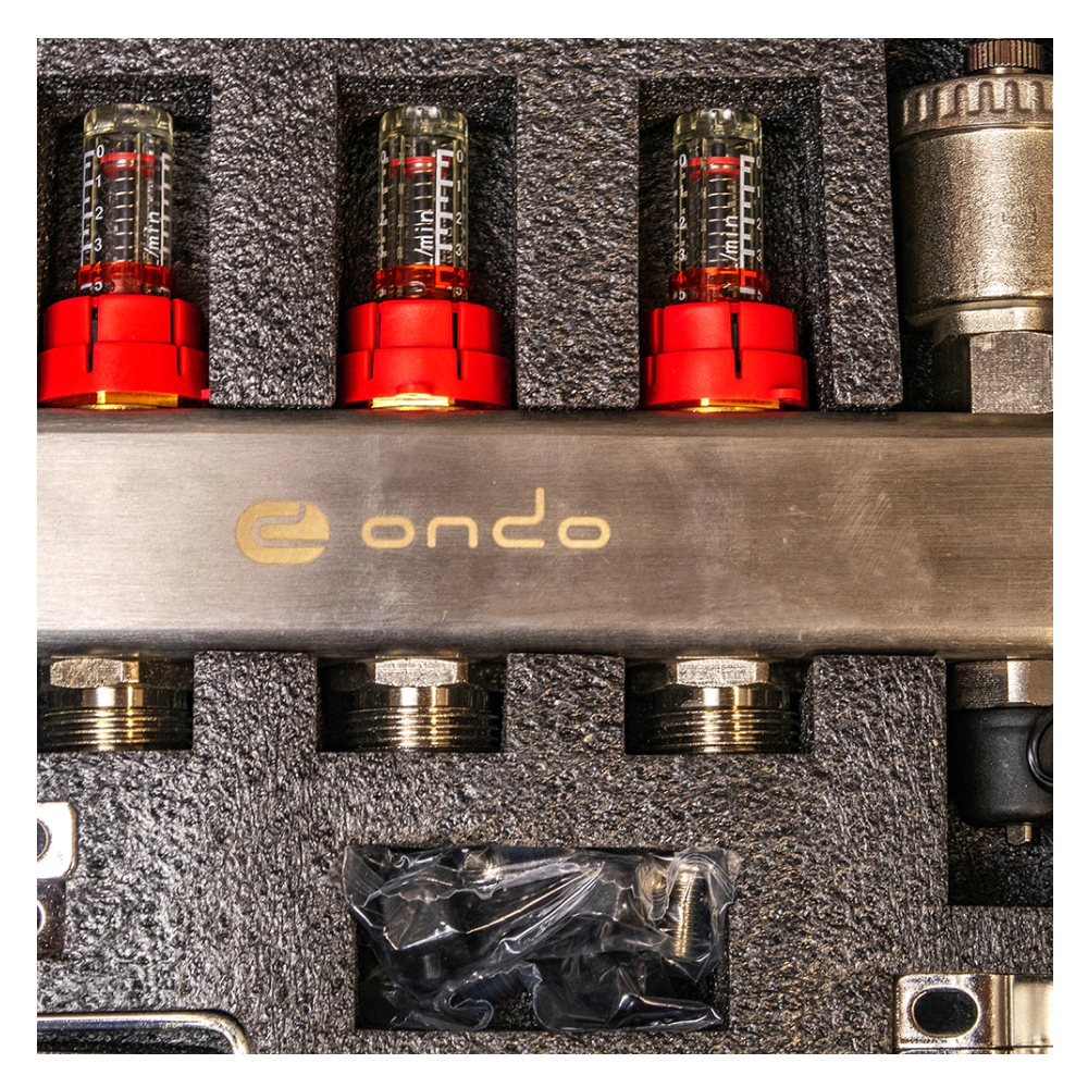 Коллекторная группа на 3 выхода с расходомерами, автоматическим воздухоотводчиком и сливом / ONDO фото на multiBOX