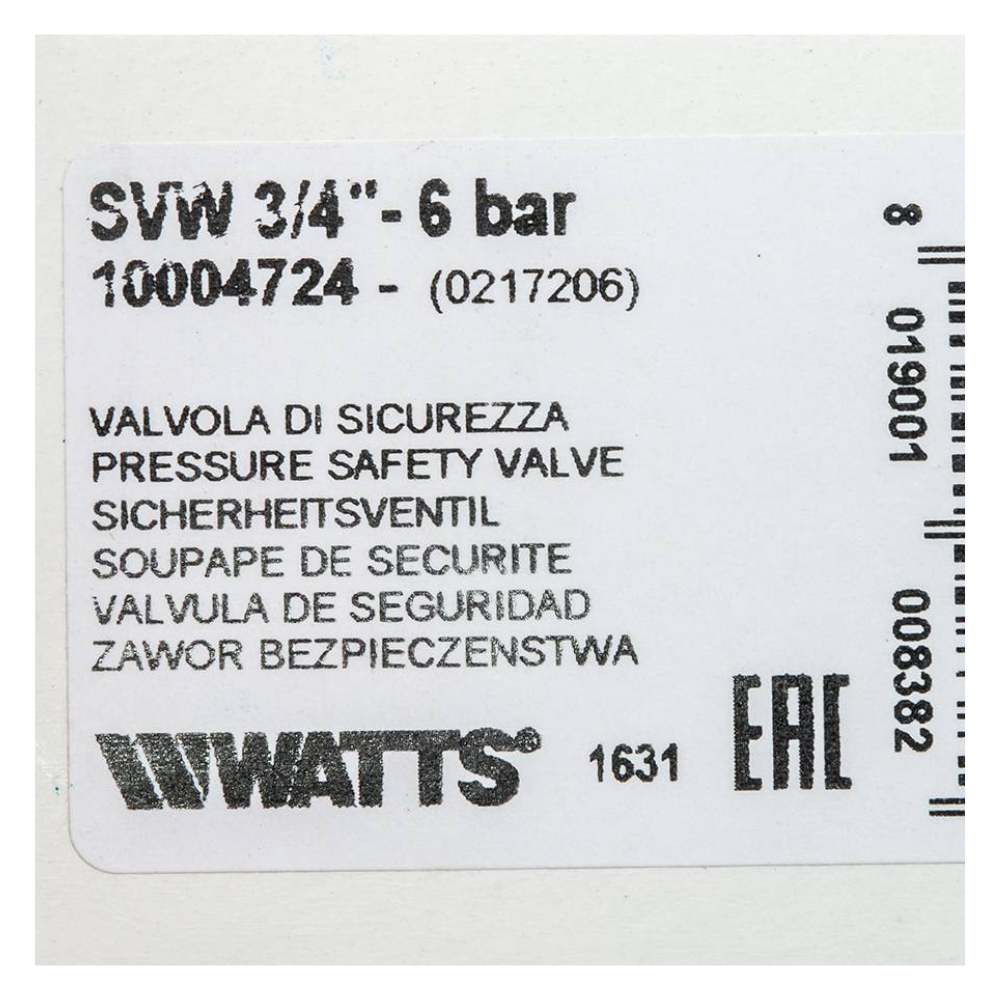 Предохранительный клапан 6 бар SVW 6 х 3/4" для систем водоснабжения / Watts фото на multiBOX