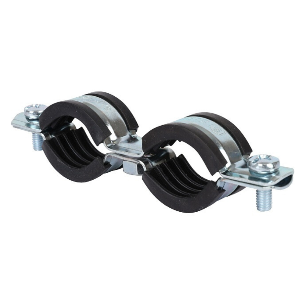 Двойной хомут для труб 3/4" (25-29) комплект: хомут, шпилька шуруп, дюбель пластиковый / Stout фото на multiBOX
