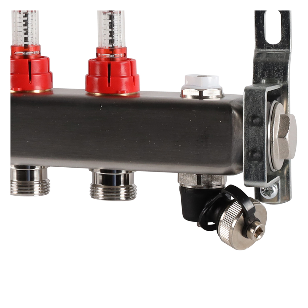 Коллектор из нерж. стали 10 выходов с расходомерами, с клапаном вып. воздуха и сливом / Rommer фото на multiBOX