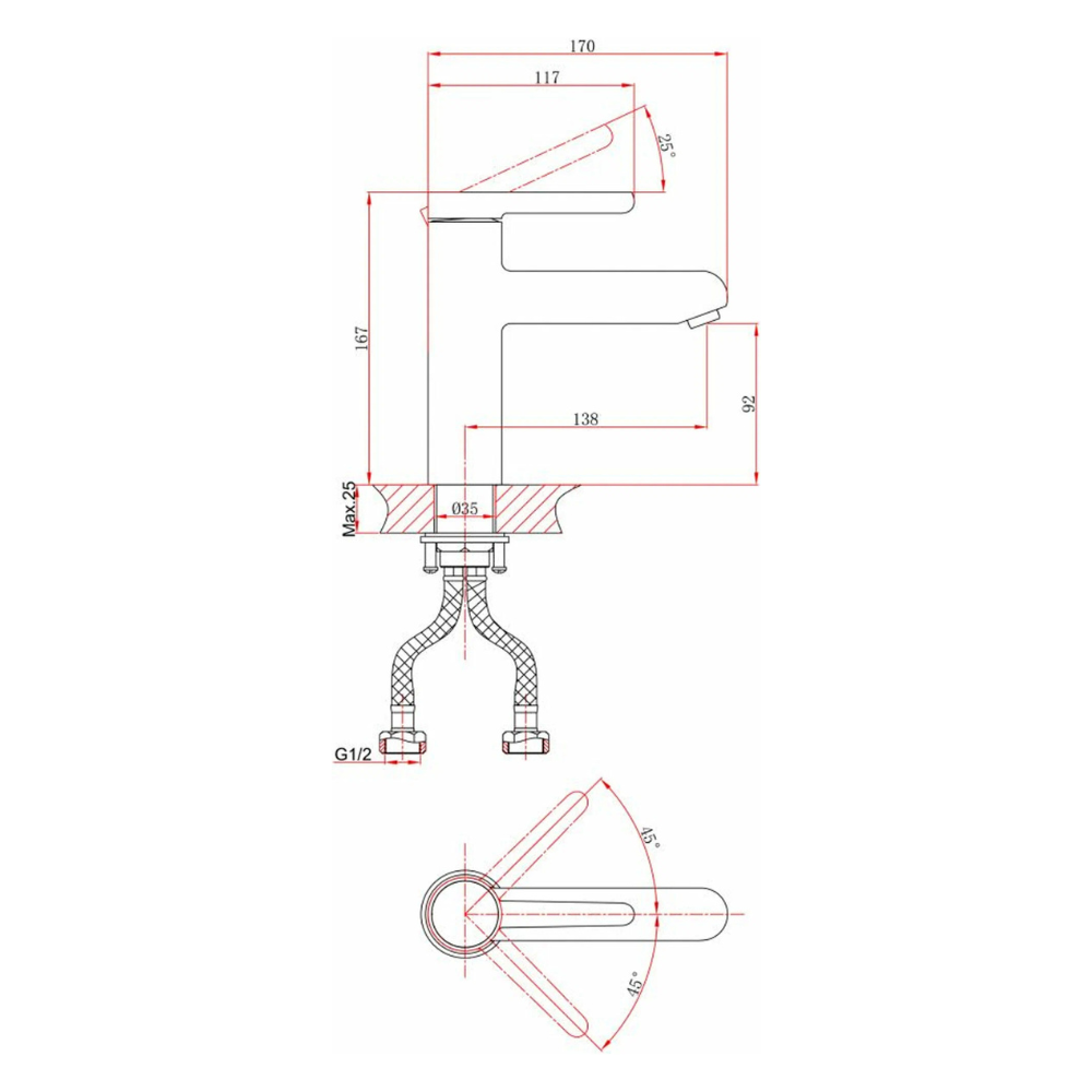 Смеситель для умывальника (Lt) D35, серия ROSE черный / красный (A5-1021) / A-five фото на multiBOX