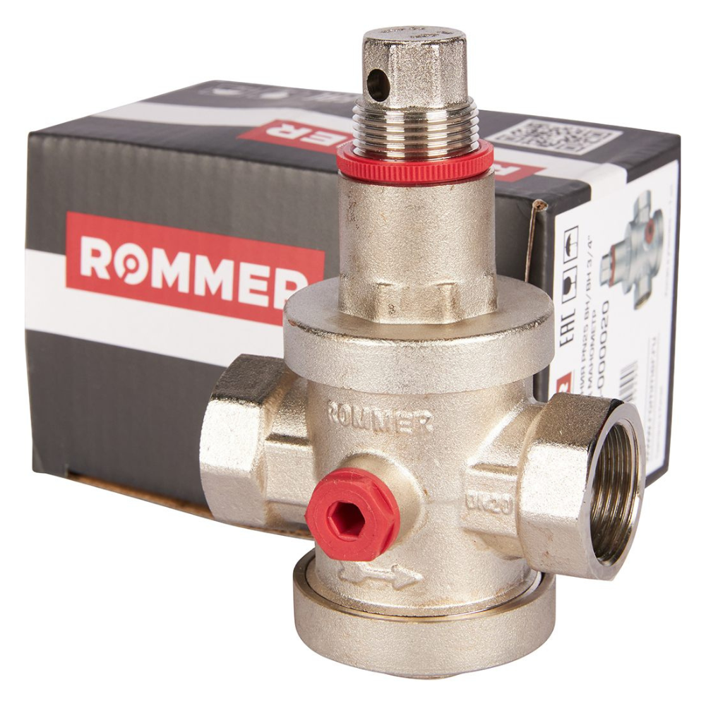 Редуктор давления 3/4" ВР-ВР с выходом под манометр PN25 / Rommer фото на multiBOX