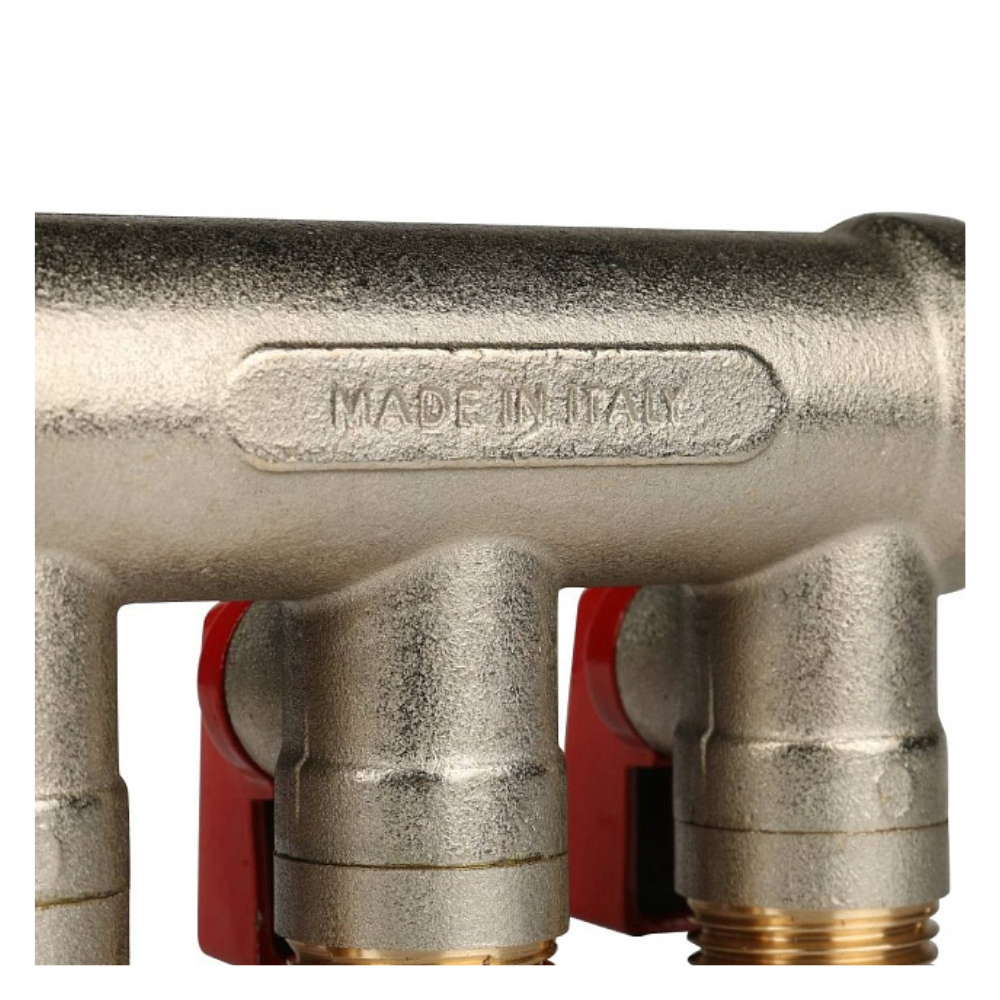 Коллектор с шаровыми кранами 3/4", 3 отвода 1/2" красные ручки (6200R6N0504R3B) / Stout фото на multiBOX