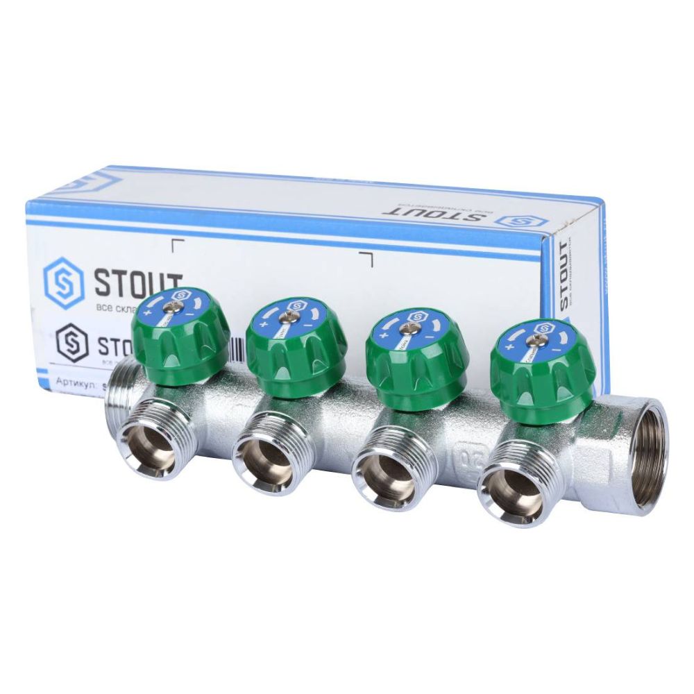 Регулирующий коллектор 1", 4 отвода 3/4" ЕК / Stout фото на multiBOX