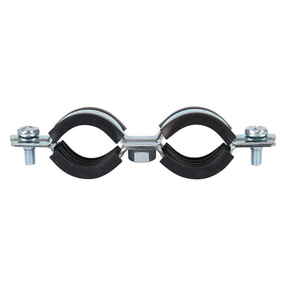 Двойной хомут для труб 3/4" (25-29) комплект: хомут, шпилька шуруп, дюбель пластиковый / Stout фото на multiBOX