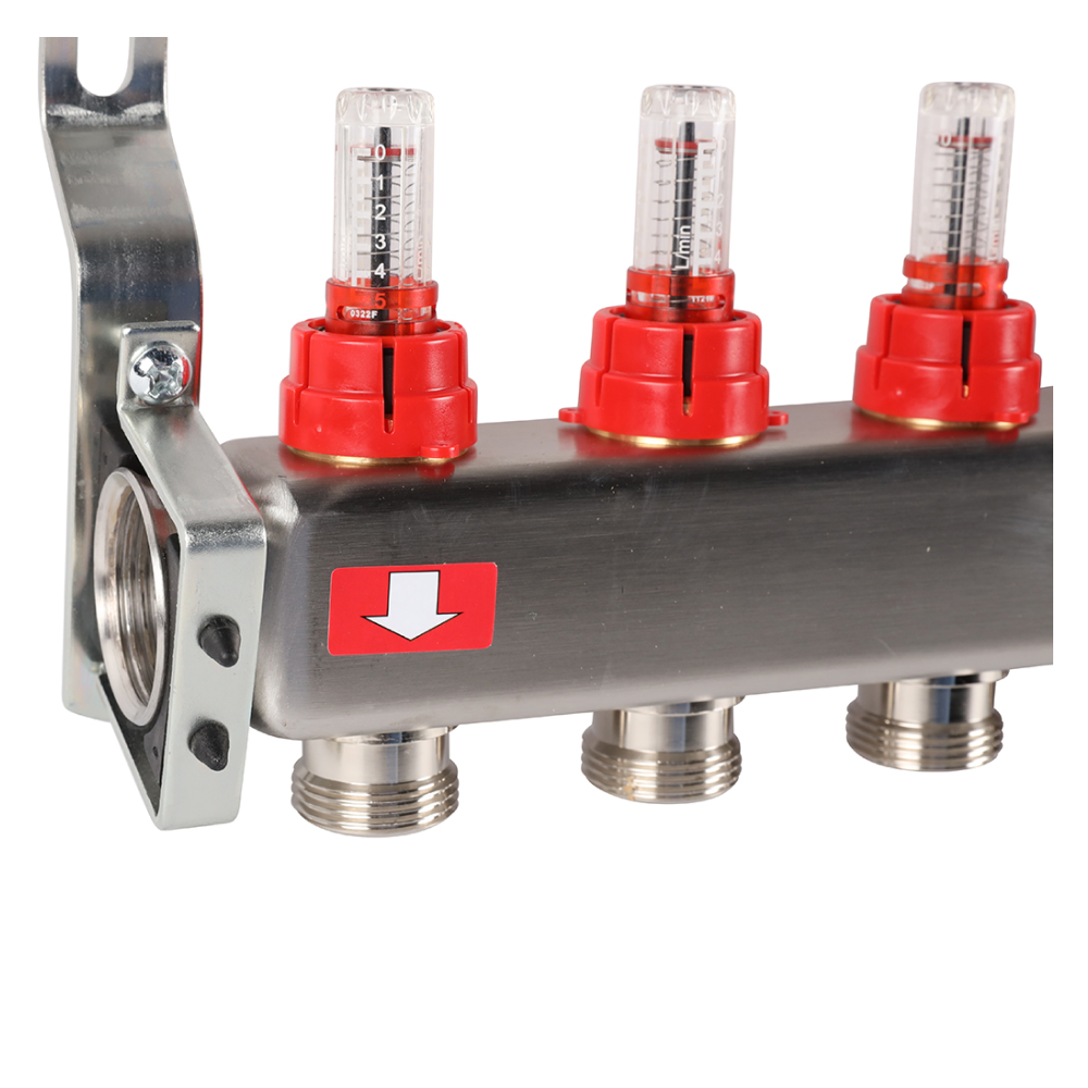 Коллектор из нерж. стали 10 выходов с расходомерами, с клапаном вып. воздуха и сливом / Rommer фото на multiBOX