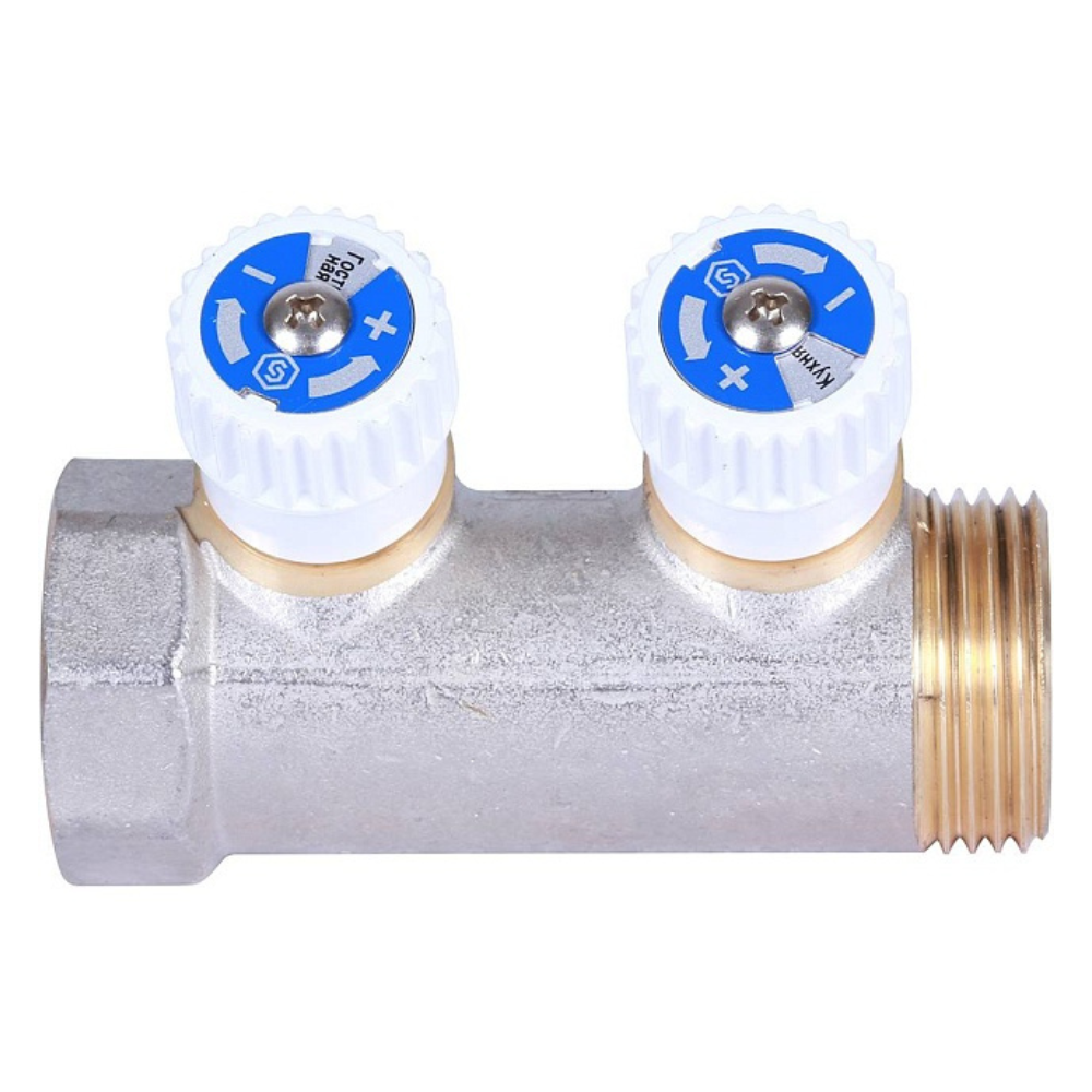 Распределительный коллектор 1", 2 отвода 1/2", плоское уплотнение / Stout фото на multiBOX