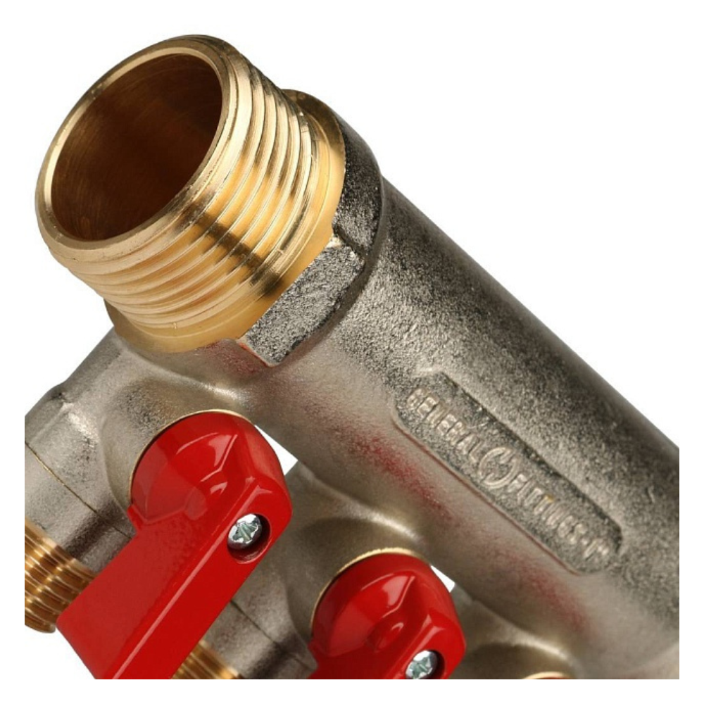 Коллектор с шаровыми кранами 1", 3 отвода 1/2" красные ручки (6200R6N1004R3B) / Stout фото на multiBOX