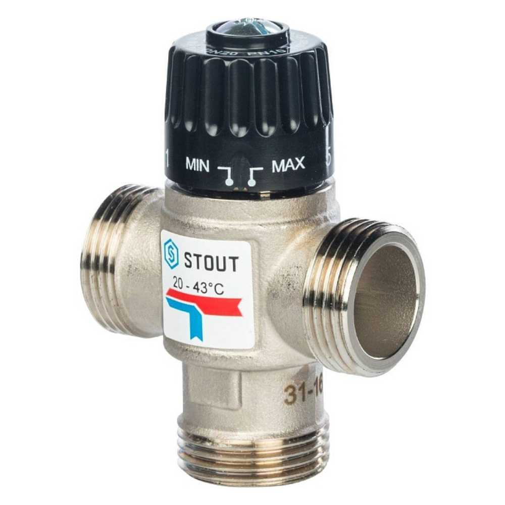 Термостатический смесительный клапан 1" НР, 20-43°С, KVs 2.5 / Stout фото на multiBOX